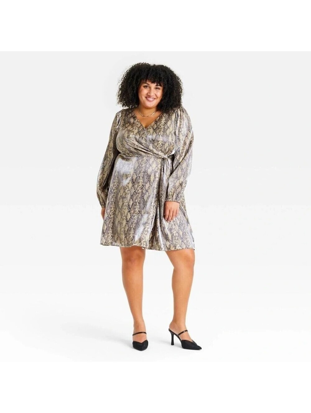 NWOT Ava & Viv Women’s Plus Size Snake Print Wrap Dress Long Sleeve, XXL